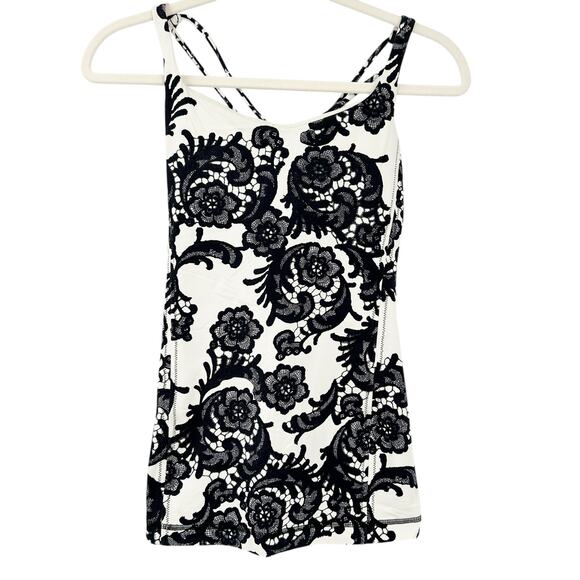 Lululemon‎ Free To Be Floral Active Tank Top Size 6 Laceoflage Polar Cream Black - Picture 2 of 7